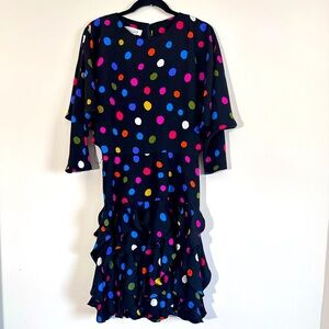Gillian 100% Silk Vintage 80’s polka dot Ruffle midi Dolman sleeve dress size8
